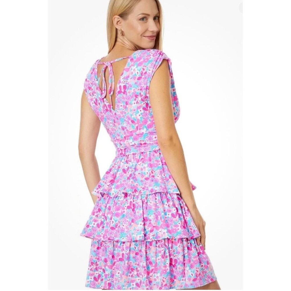 NEW Lilly Pulitzer Faye V-Neck Ruffle Dress Size M Aura Pink Baby Bloomer NWT - Picture 4 of 14